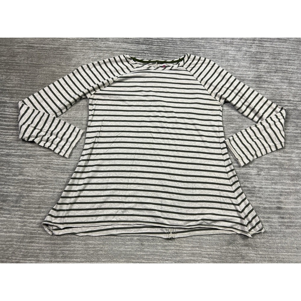 Enlighten Active Top‎ Womens XL Green Beige Striped Long Sleeve Shirt Tee